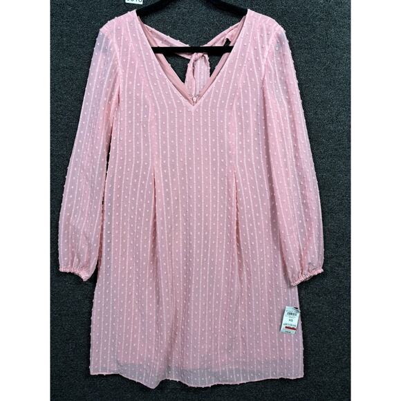 Inc Chiffon Shift Mini Dress Womens Sz XS Pink Back Tie Long Sleeve NWT - Picture 1 of 7